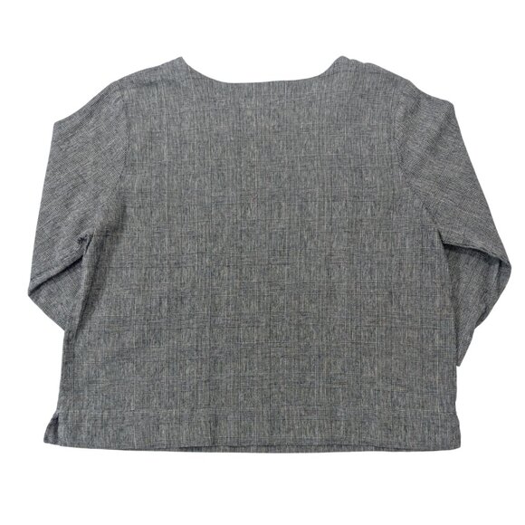 HOT COTTON Boxy Fit Plaid Top L Black White 3/4 Sleeve Mod 60's Vibes Round Neck - Picture 8 of 9